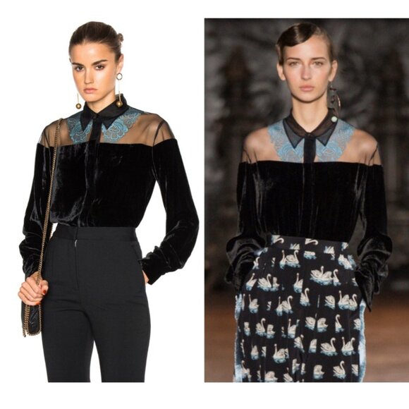 Stella McCartney Runway Carolina Silk Mix Fluid Velvet Top Designer - Picture 1 of 15